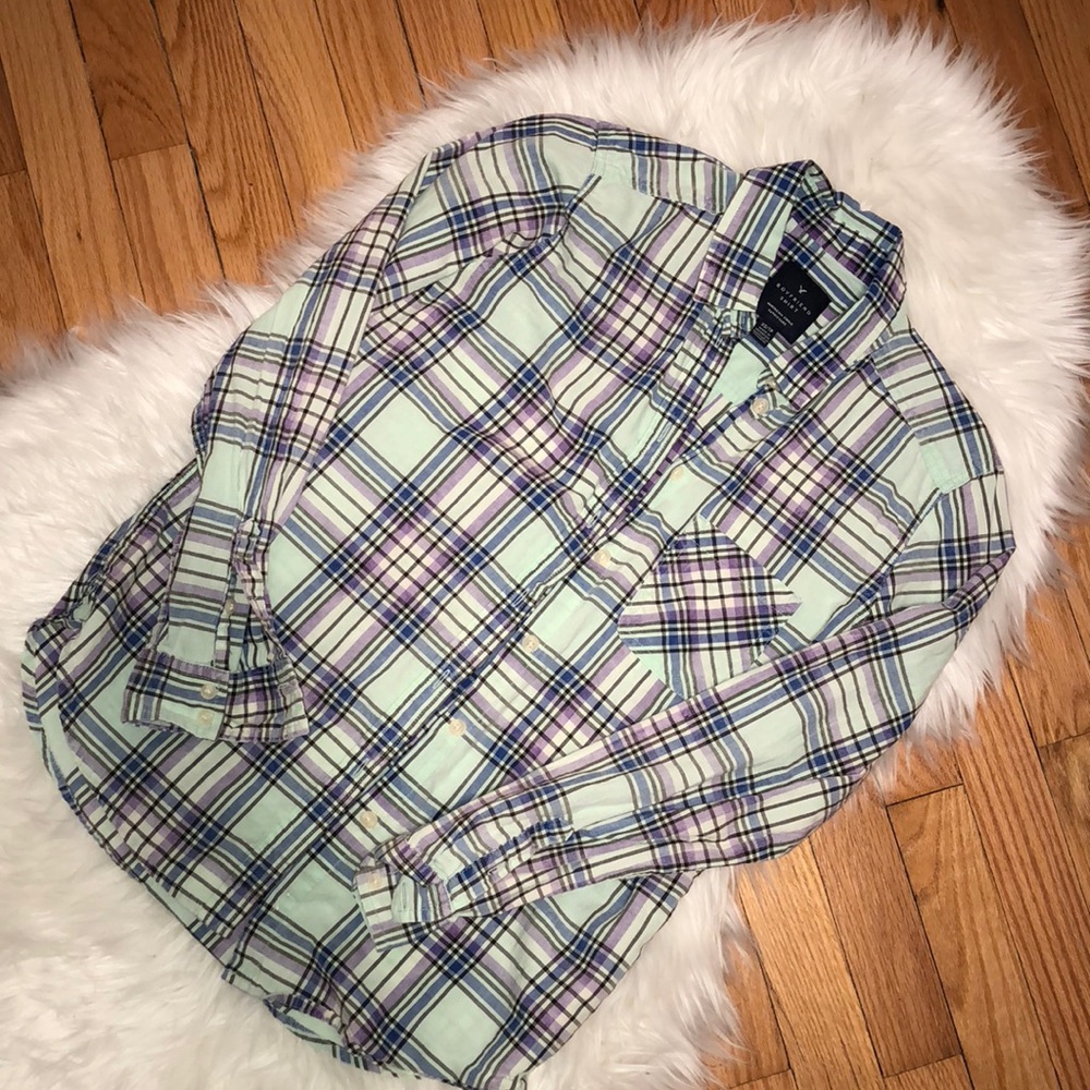 American Eagle Plaid Boyfriend Button Down XS